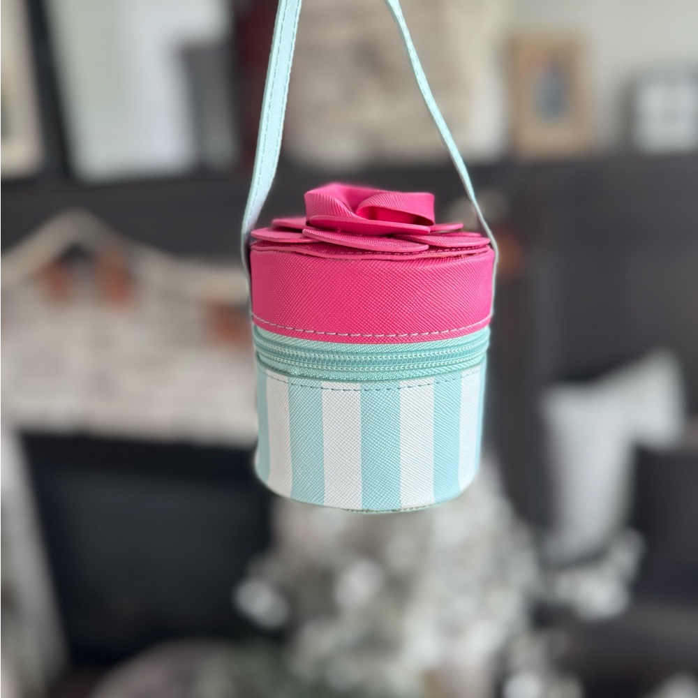 Pink and Mint Striped Round Child’s Purse Handbag - Picture 10 of 10